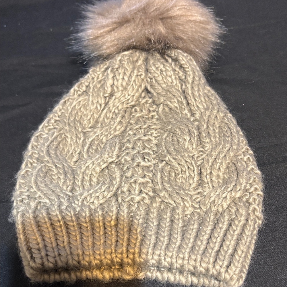 Cozy Knit Beanie with Pom Pom - Tan